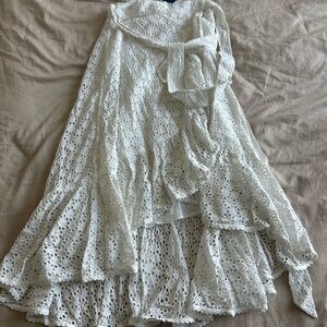 Ralph Lauren White Eyelet Tiered High-Low Skirt